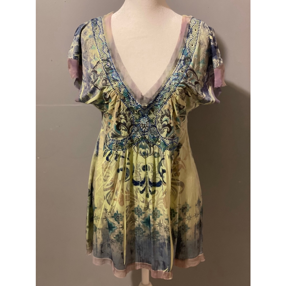 Women's Gorgeous One World Tunic Top S Green Blue